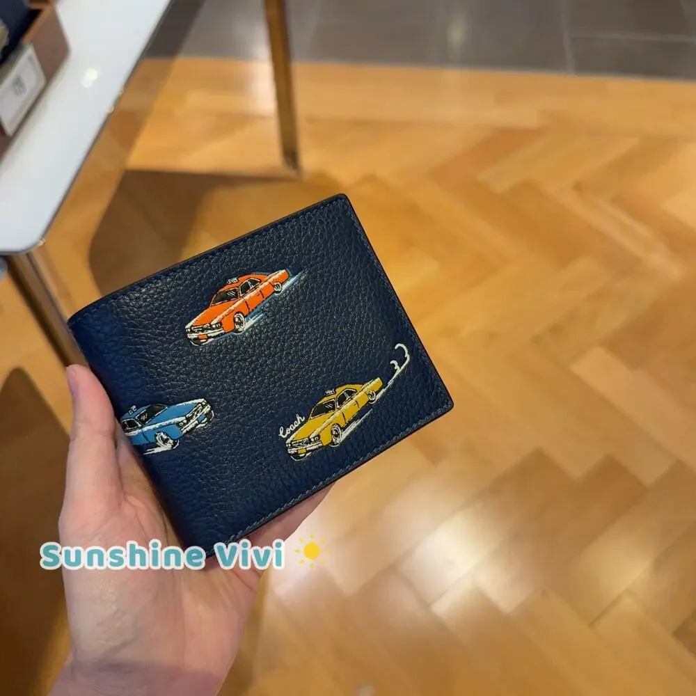NWT Coach MEN's 3-In-1 Wallet With Car Print CEC00 Deep Blue Multi